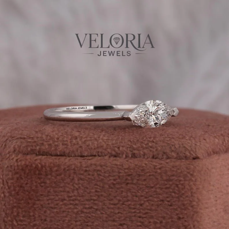 East-West Marquise Ring with Side Stones — view 4