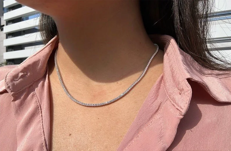 5 Carat White Gold Tennis Necklace — Style 37 — view 4