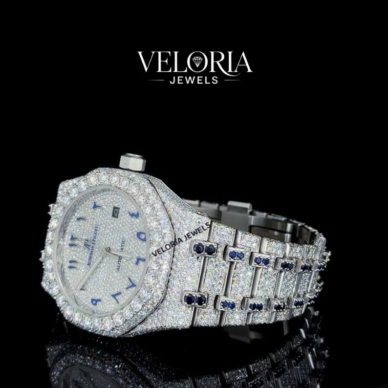Iced Round Watch, Blue Accents — view 2