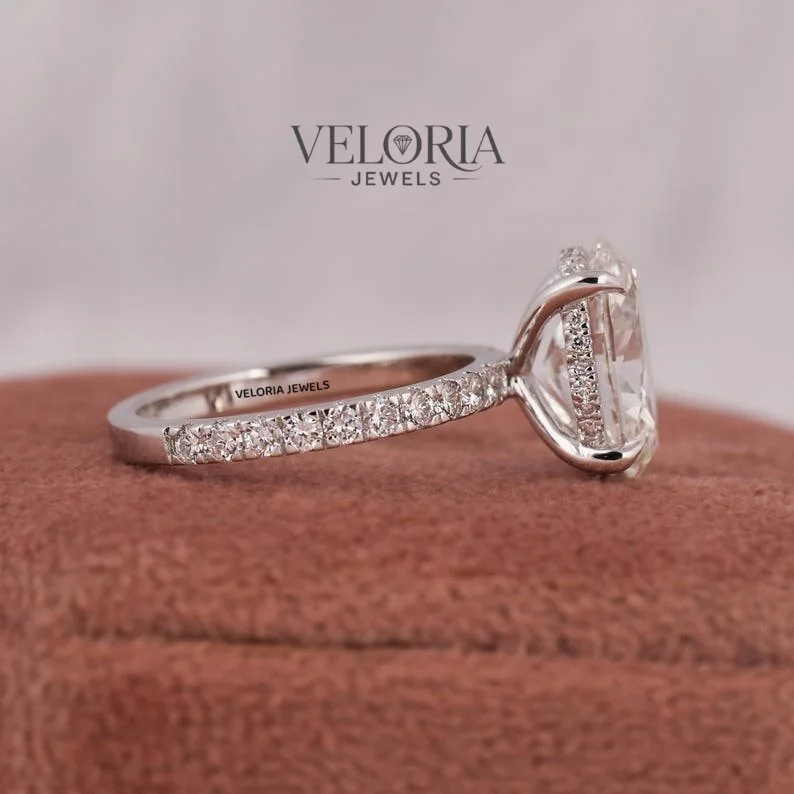 Oval Engagement Ring with Pavé Band — view 4