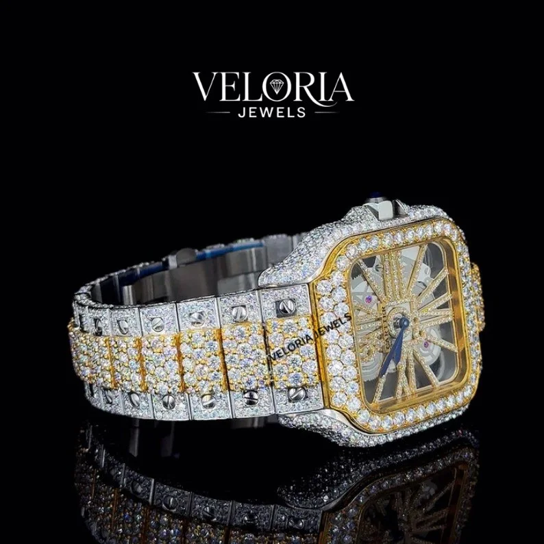 Iced Two-Tone Skeleton Square Watch — view 3