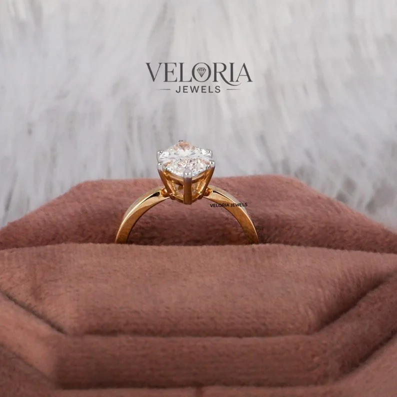 Marquise Solitaire on a Yellow Gold Band — view 5