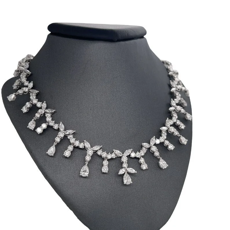 18K White Gold Pear and Marquise Diamond Necklace — view 4