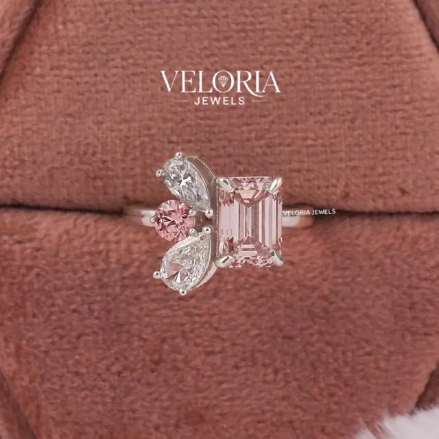Emerald Cut Ring with Pink Accents