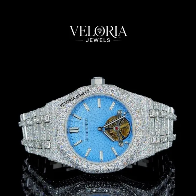 Iced Tourbillon Watch, Turquoise Dial