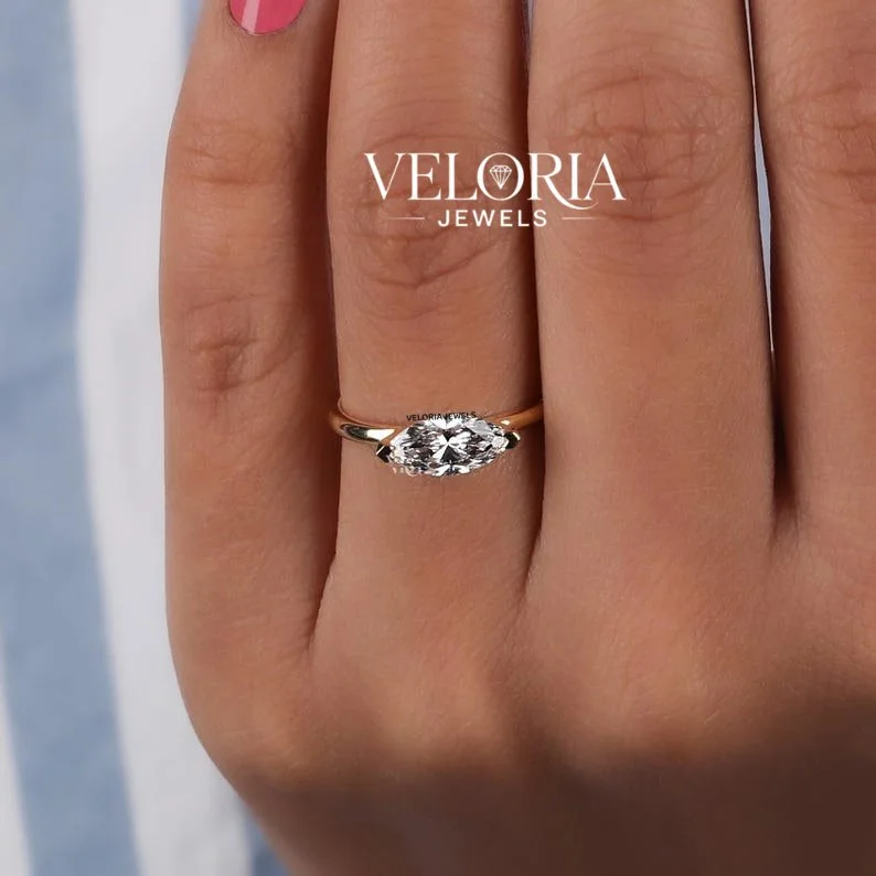 East-West Marquise Ring in Yellow Gold — view 5