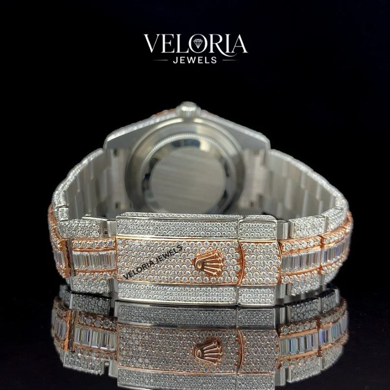 Iced Rose-Tone Watch, Blue Chapter Ring — view 4