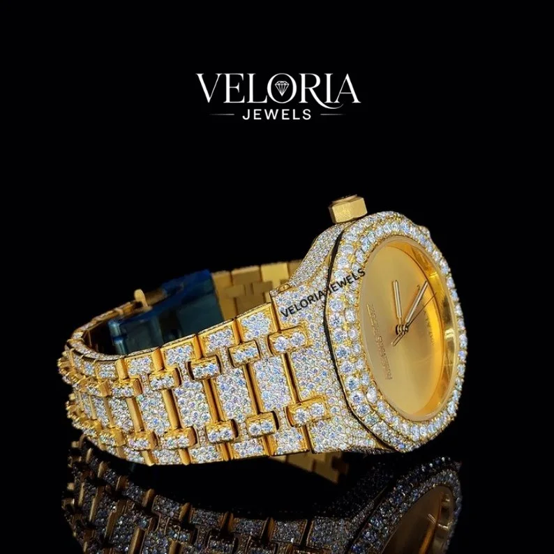 Iced Two-Tone Watch, Gold Dial — view 3