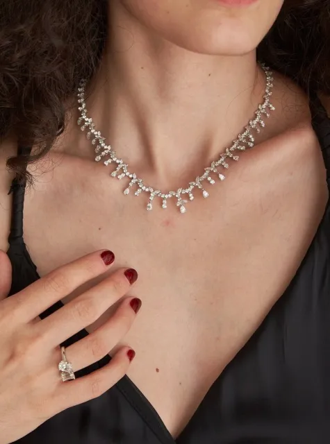 18K White Gold Pear and Marquise Diamond Necklace