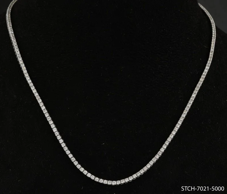 Certified Diamond Tennis Necklace in 10K White Gold — view 2