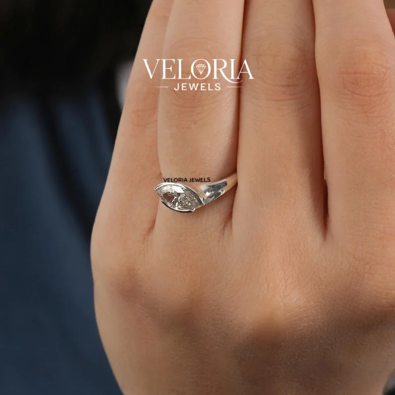 East-West Marquise Solitaire Ring — view 5