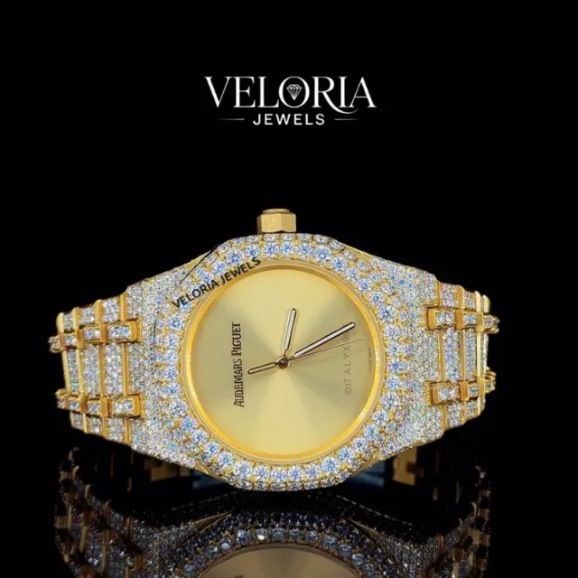 Iced Two-Tone Watch, Gold Dial