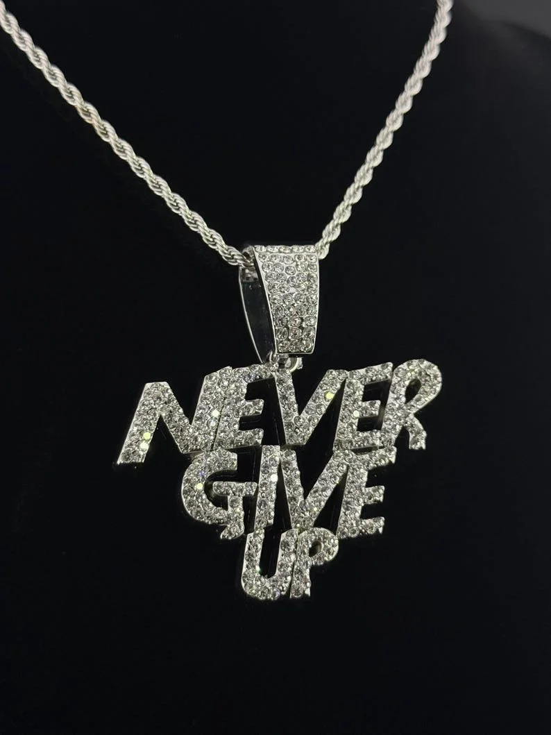 Iced Out "Never Give Up" Pendant — view 2