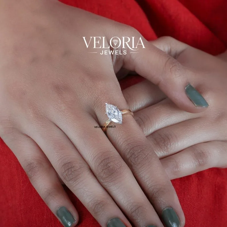 Marquise Solitaire on a Yellow Gold Band — view 2