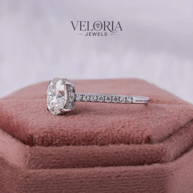 Oval Pavé Engagement Ring in White Gold — view 2