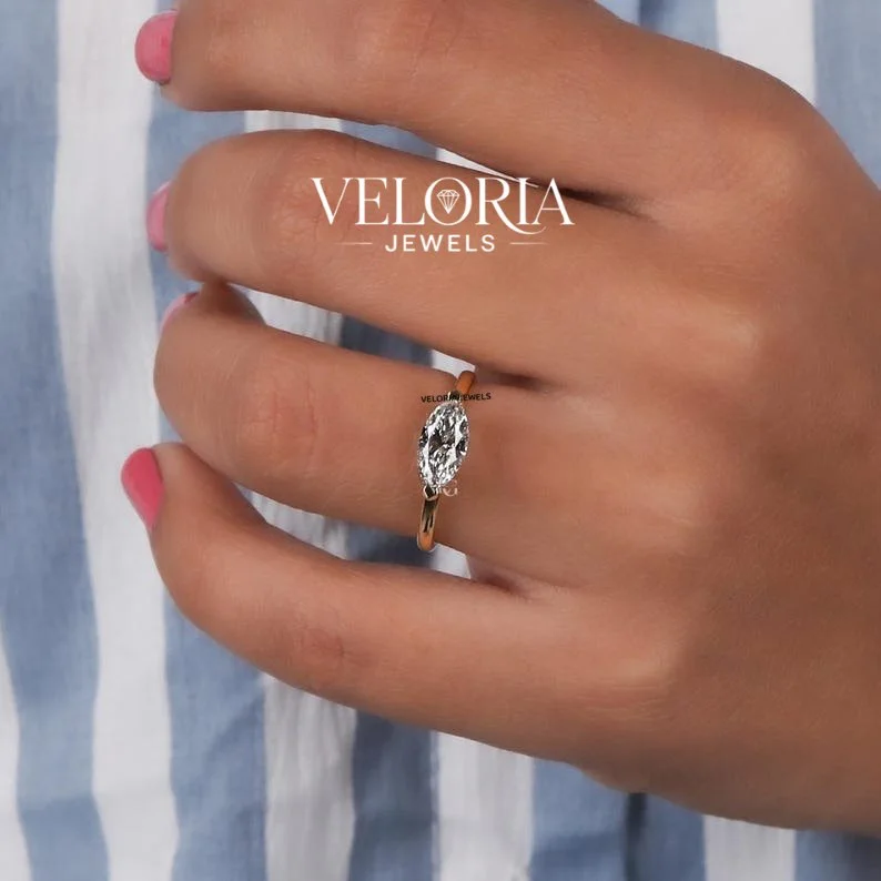East-West Marquise Ring in Yellow Gold — view 2