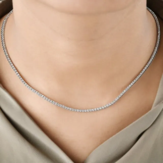 Certified Diamond Tennis Necklace in 10K White Gold