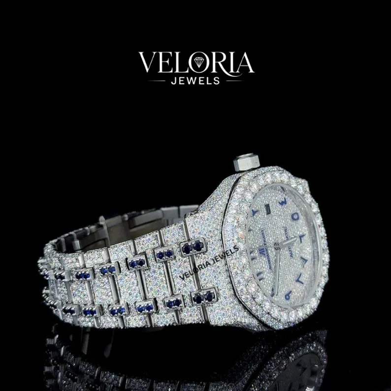 Iced Round Watch, Blue Accents — view 3