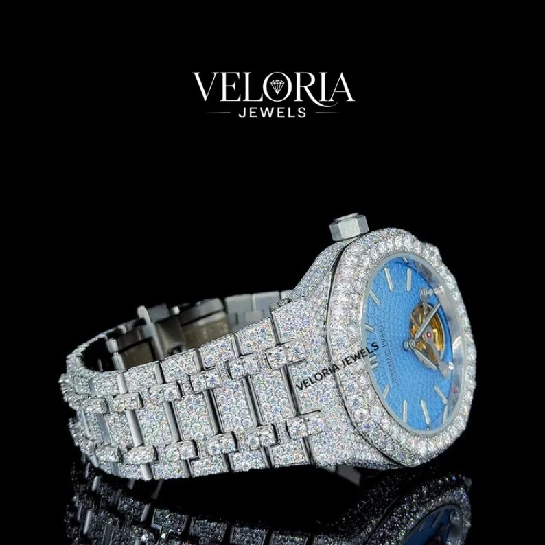 Iced Tourbillon Watch, Turquoise Dial — view 3