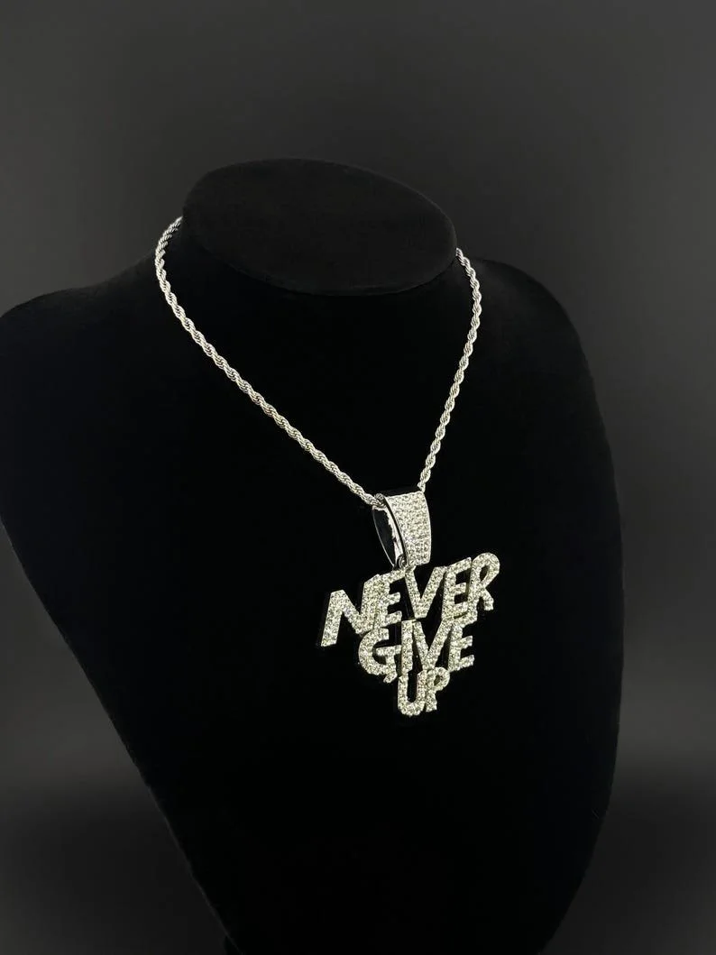 Iced Out "Never Give Up" Pendant — view 3